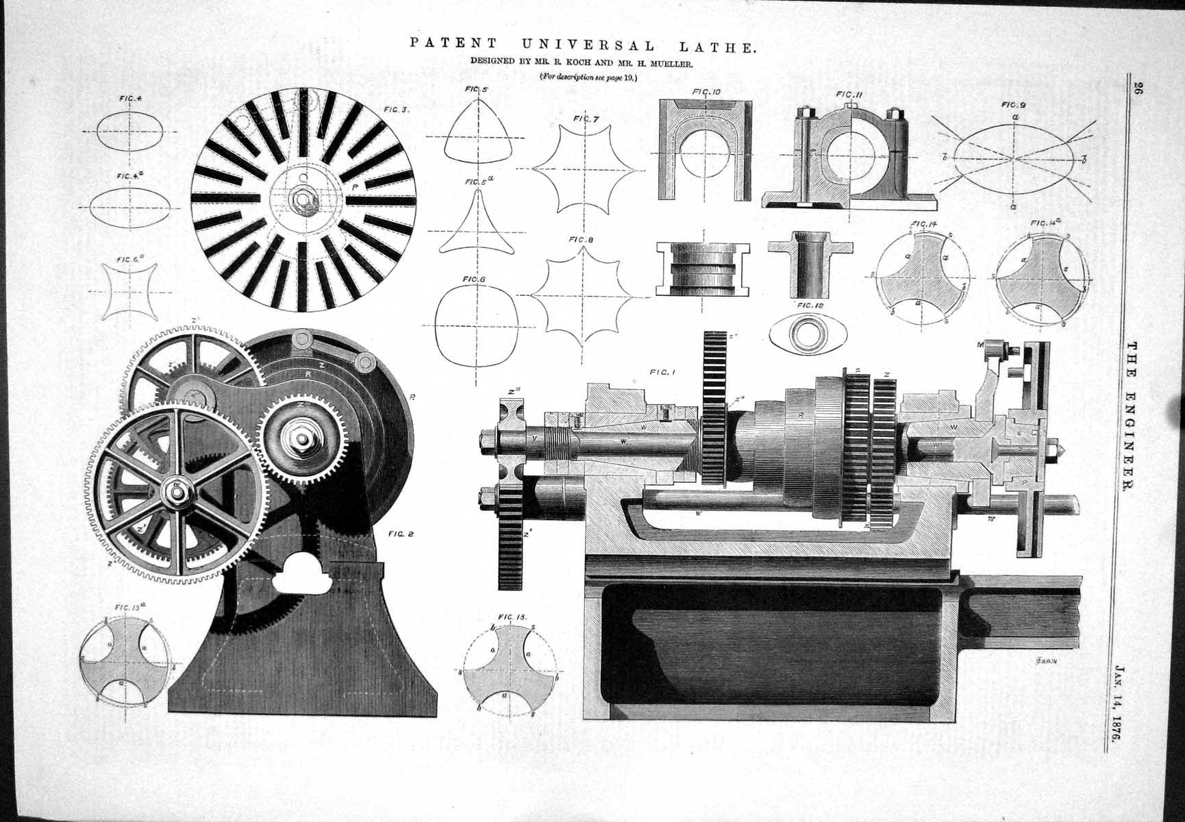 Old Universal Lathe Koch Mueller John Swain Diagrams Engineering 1876 Victorian