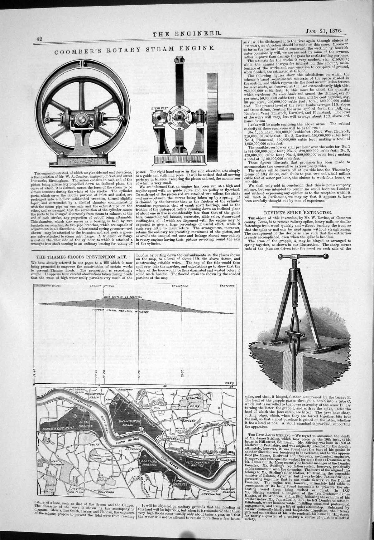 Old Coomber Rotary Steam Engine Thames Floods Prevention Devine 1876 Victorian