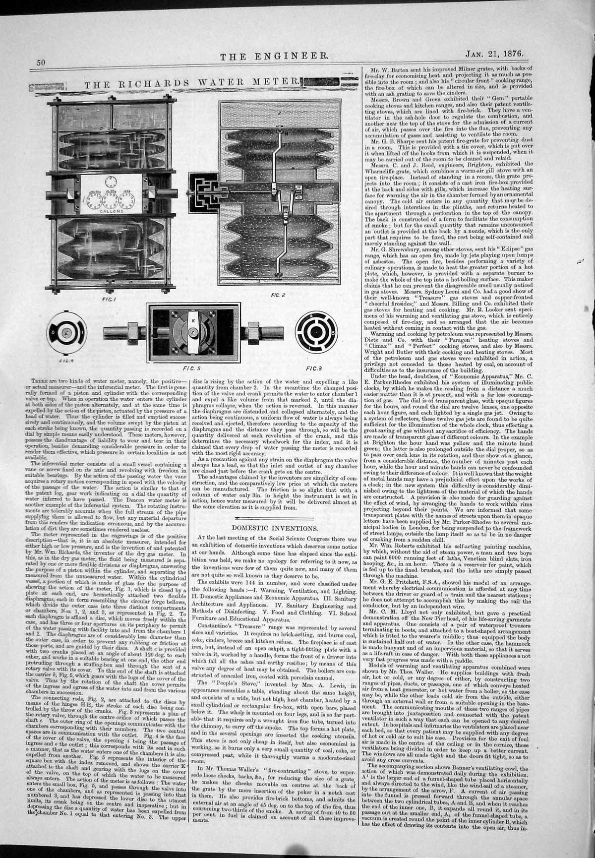 Old Engineering Richards Water Meter Domestic Inventions Waller 1876 Victorian
