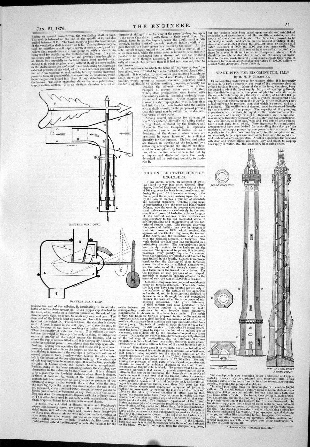 Old Banner Drain Trap Corps United States Stand-Pipe Bloomington 1876 Victorian