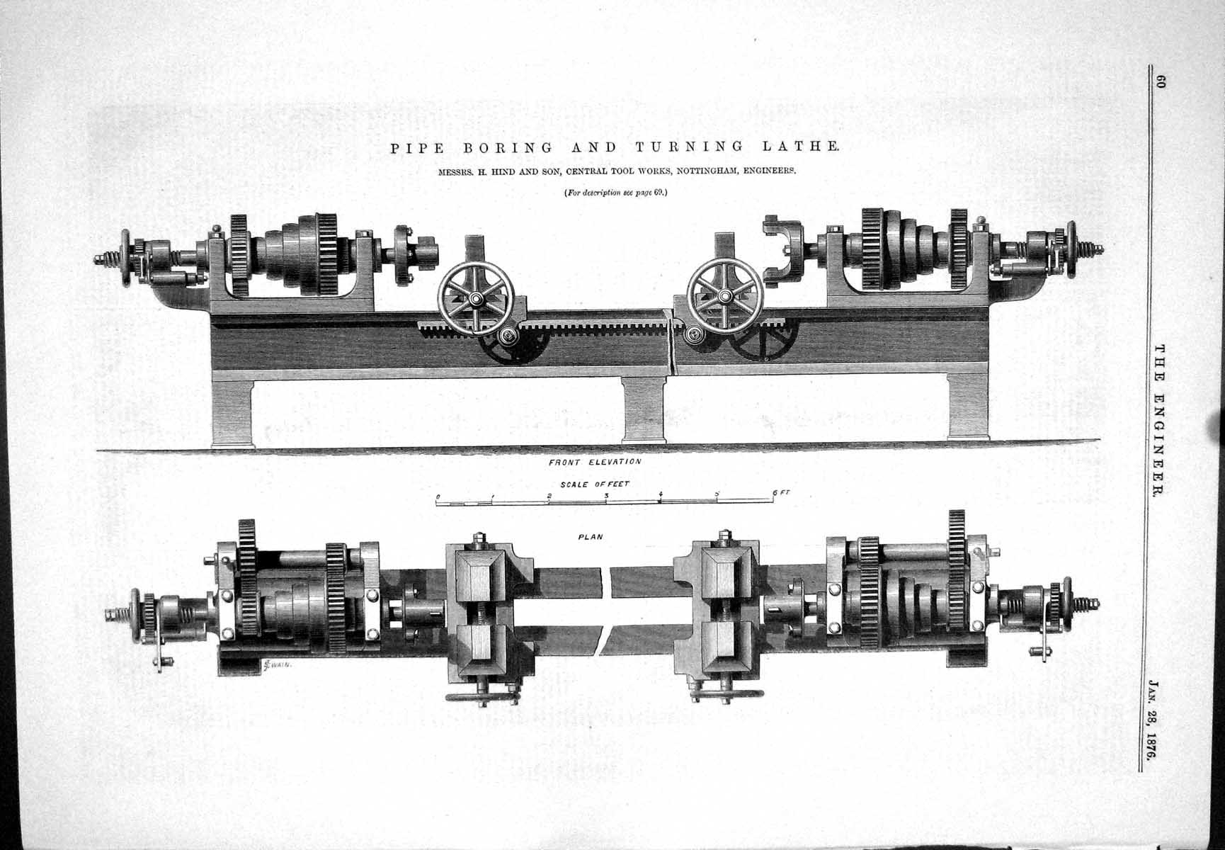 Old Pipe Boring Turning Lathe 1876 Hind Central Tool Works Nottingham Victorian