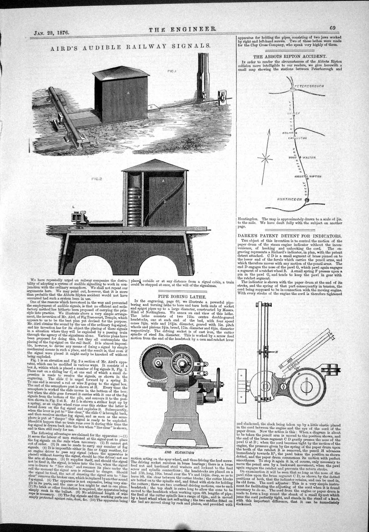 Old Aird Audible Railway Signals Pipe Boring Lathe 1876 Abbots Ripton Victorian