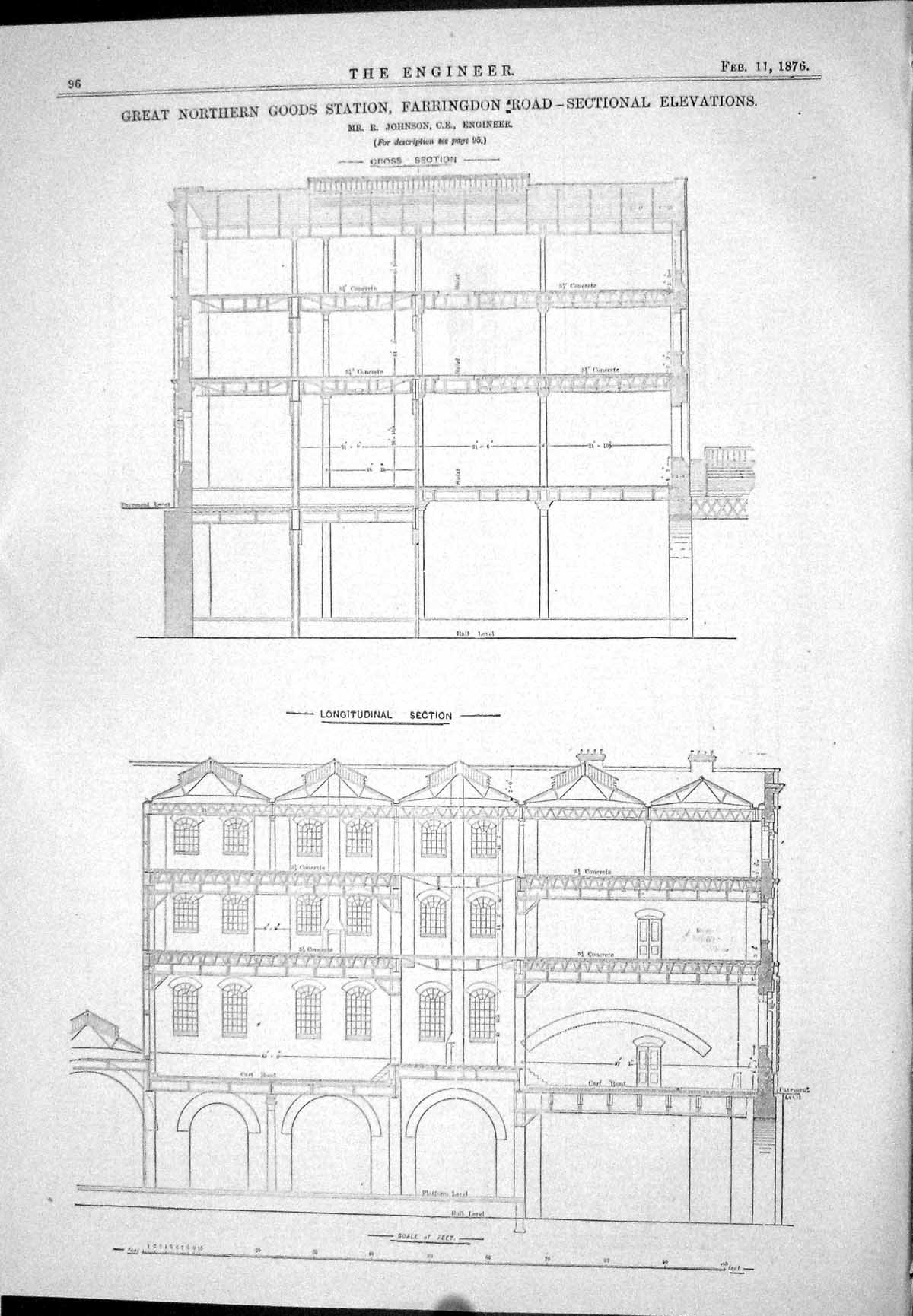 Old Northern Goods Station Farringdon Sectional Elevations Johnson 18 19th