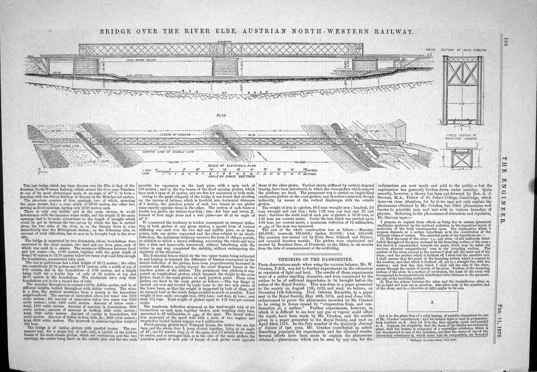 Old Bridge River Elbe Austrian North-Western Railway Radiometer 1876 Victorian