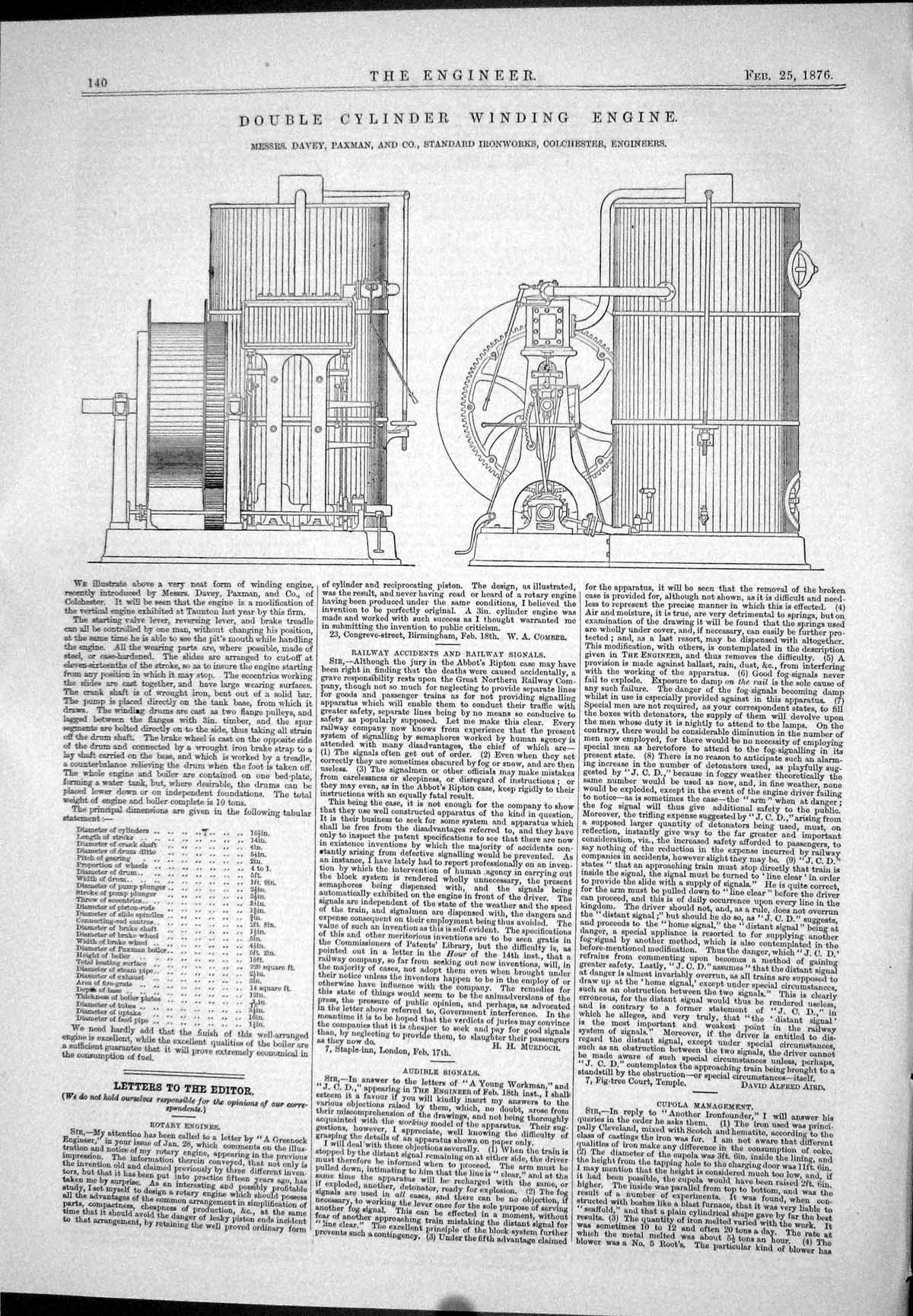 Old Double Cylinder Winding Engine Davey Paxman Standard Ironworks 18 19th