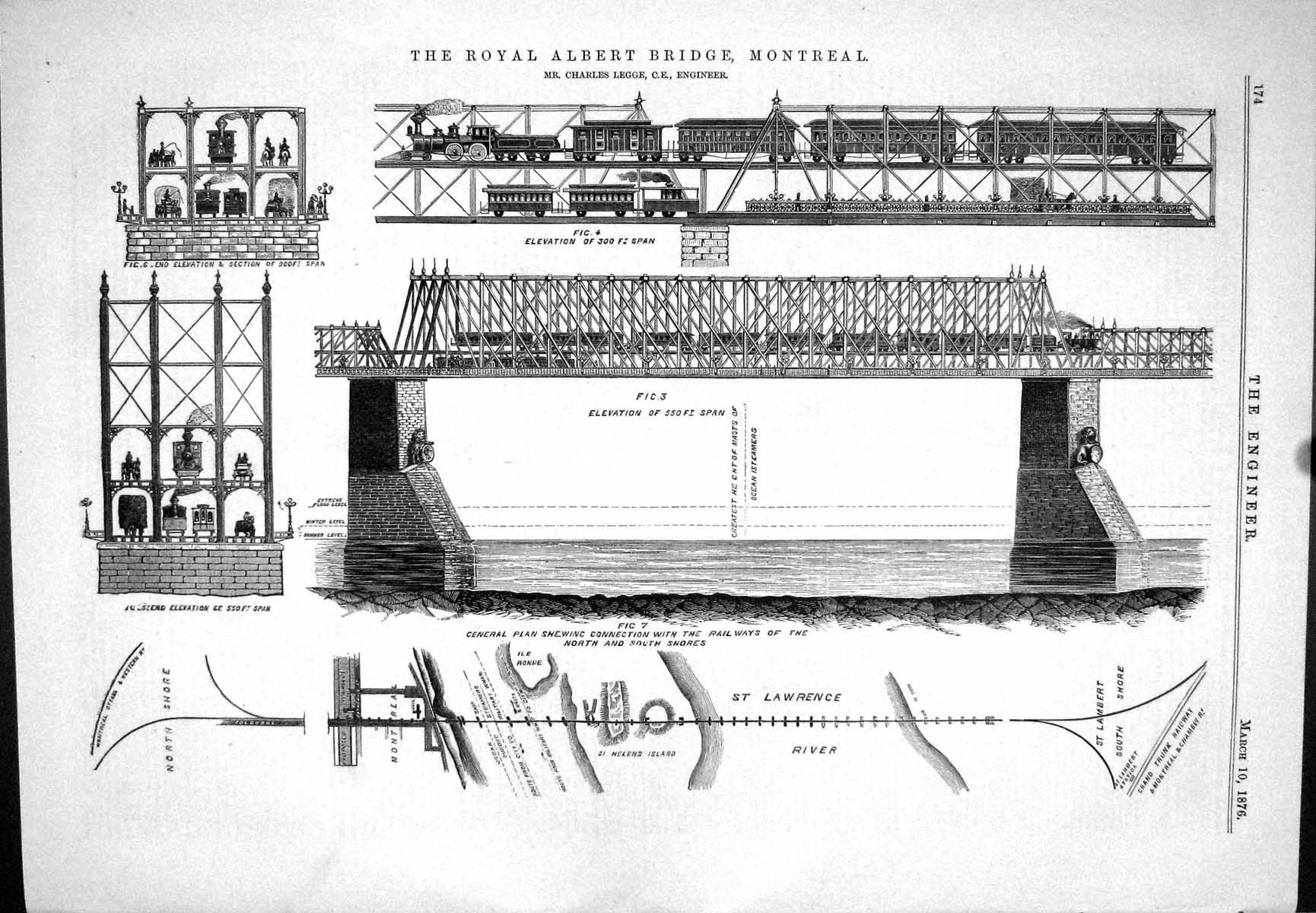 Old Royal Albert Bridge Montreal Legge Lawrence River Charles Plan 18 19th