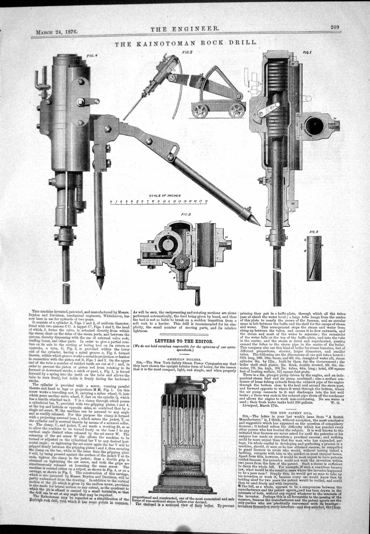 Antique Old Print Kainotoman Rock Drill Letters Editor American Boilers 1876