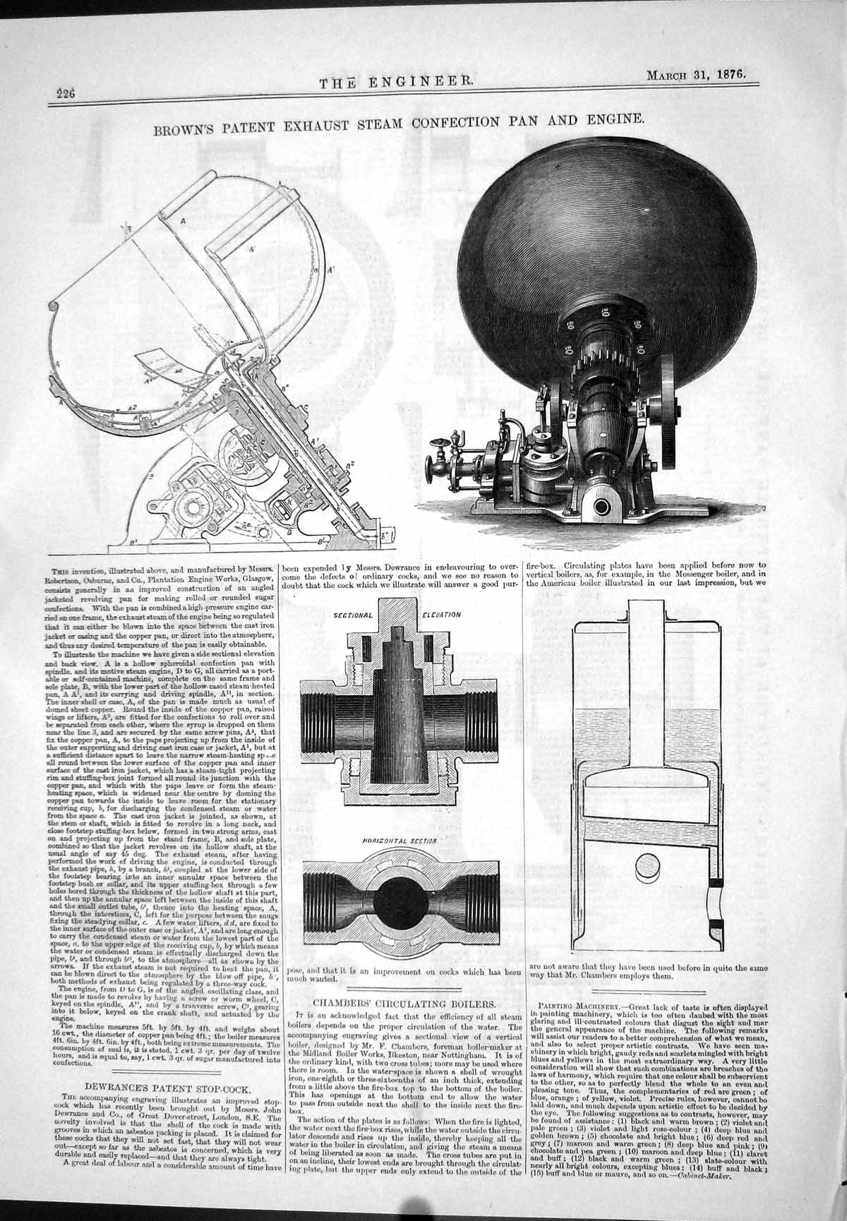 Old Print Brown Exhaust Steam Confection Pan Engine Chamber 1876 Dewrance 19th