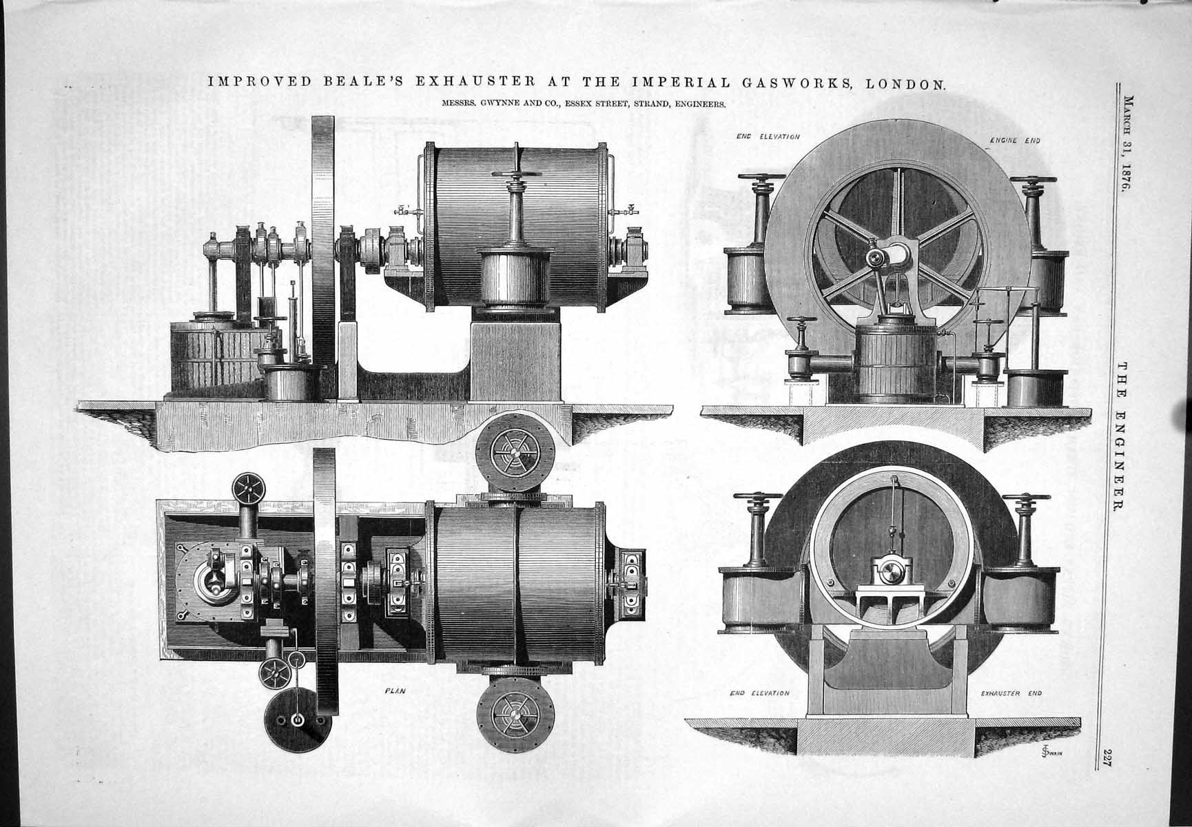 Old Improved Beale Exhauster Imperial Gasworks London 1876 Gwynne Str Victorian
