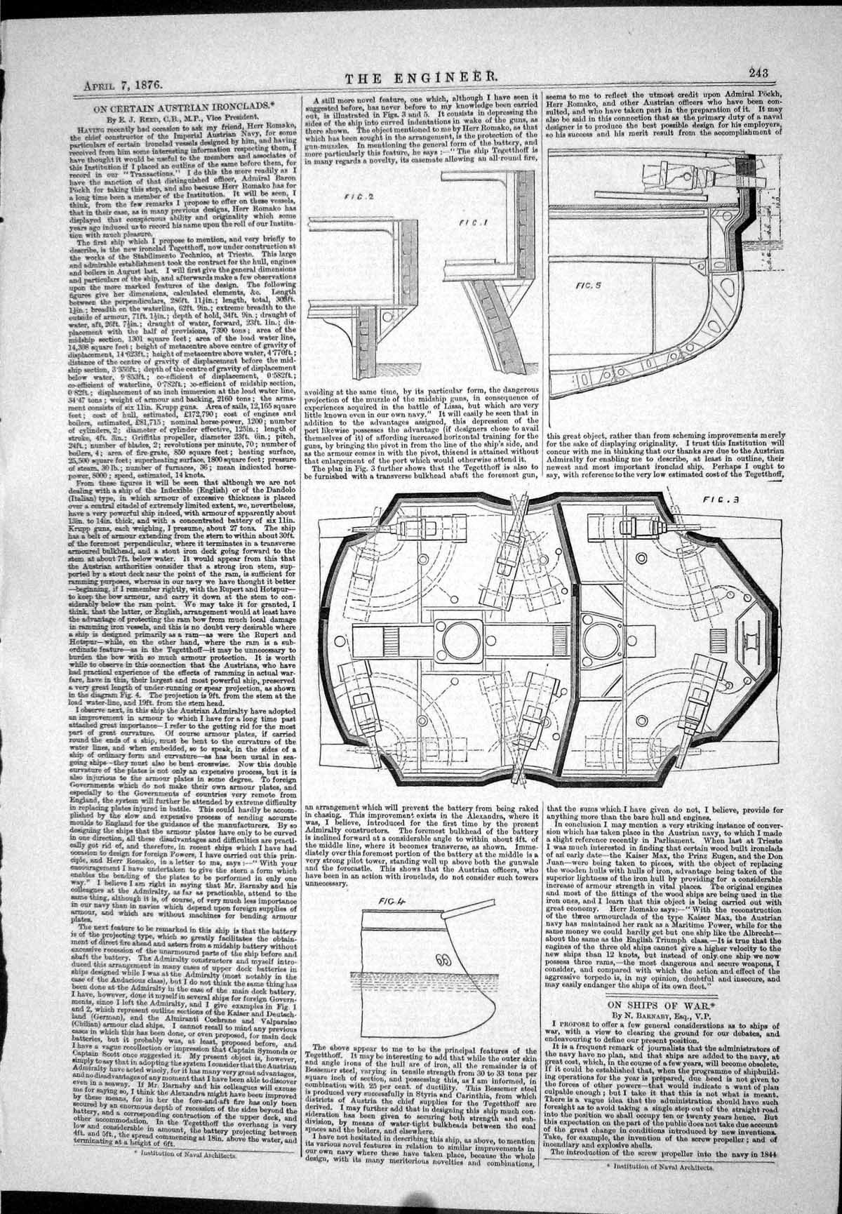 Old Engineering 1876 Certain Austrian Ironclads Reed Ships War Barnab Victorian