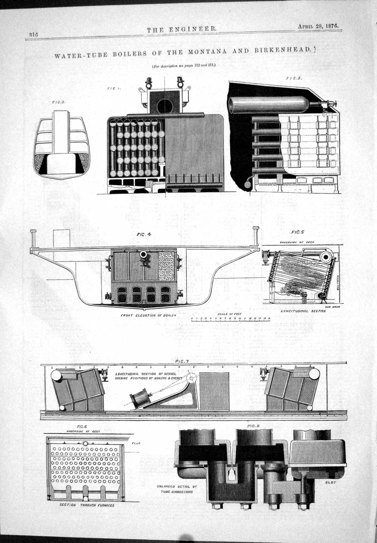 Old Watier-Tube Boilers Engineering Montana Birkenhead Diagrams 1876 Victorian