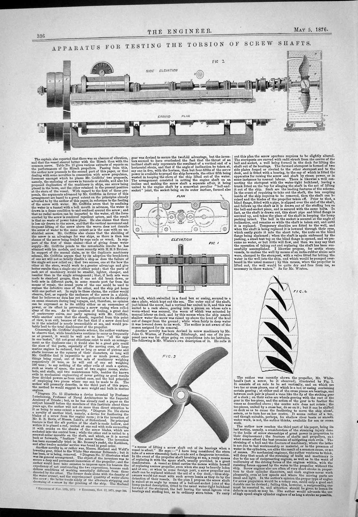 Old Apparatus Tosion Screw Shafts Testing Winton Plan Elevation 1876 Victorian