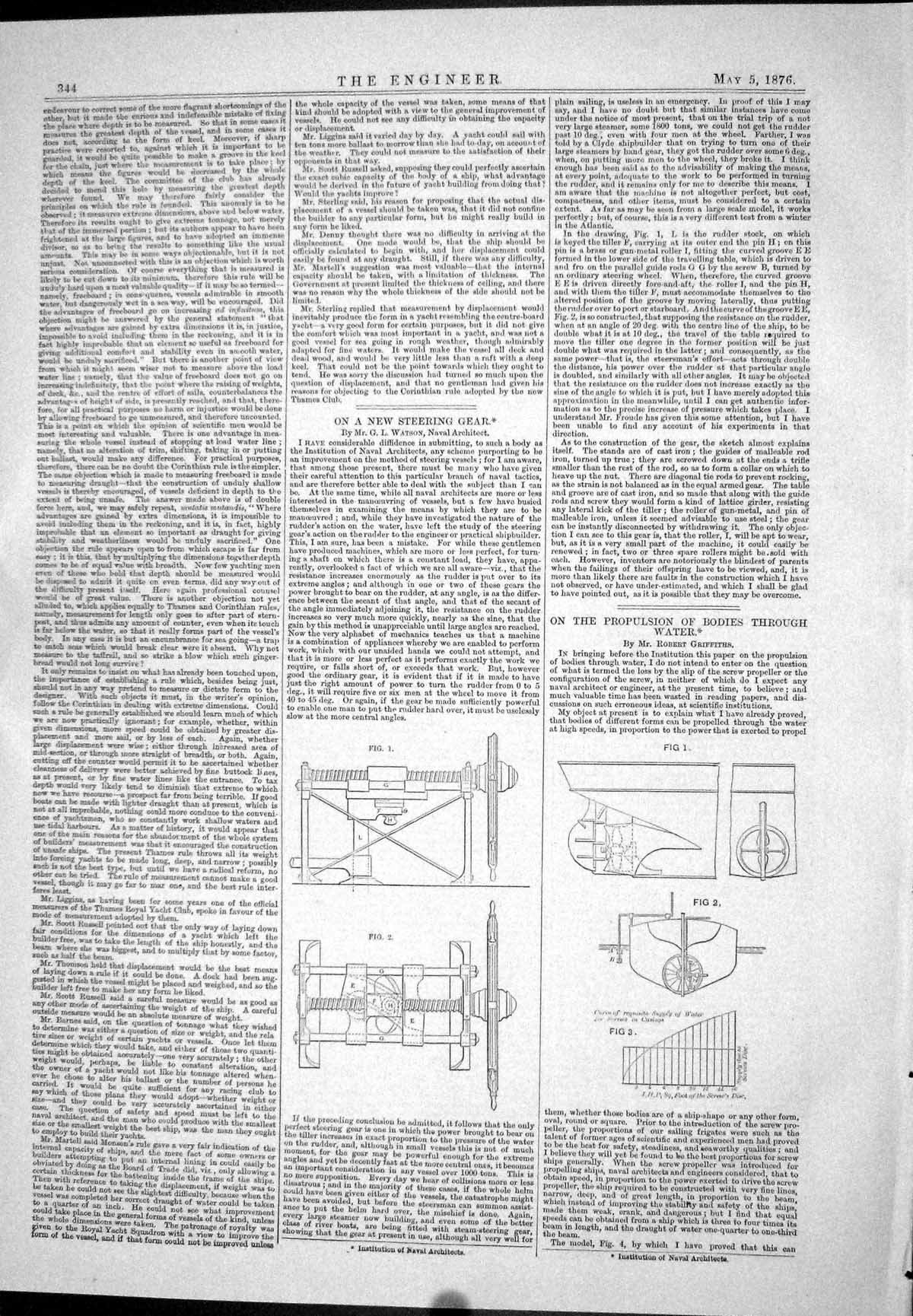 Antique Old Print Steering Gear Watson Propulsion Water Bodies Griffiths 1876