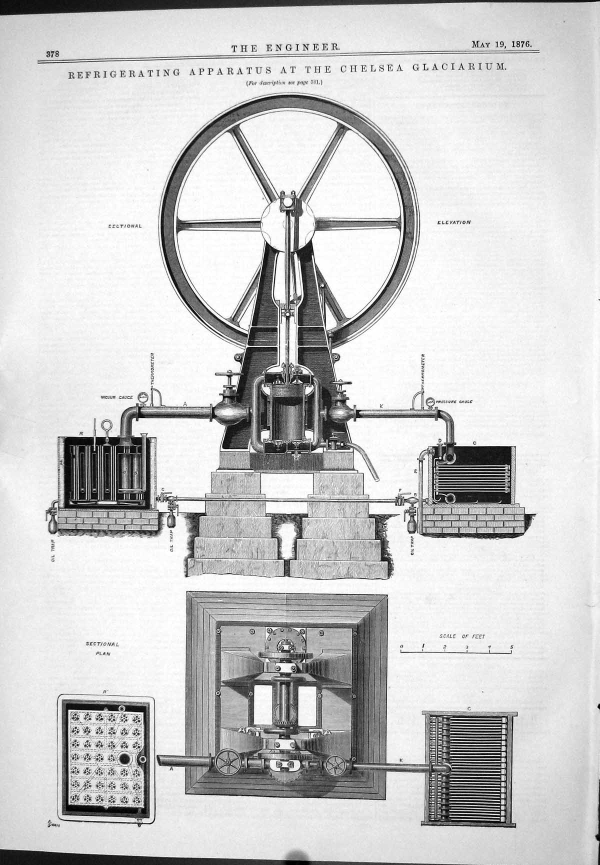 Old Refrigerating Apparatus Chelsea Engineering Glaciarium Plan 1876 Victorian