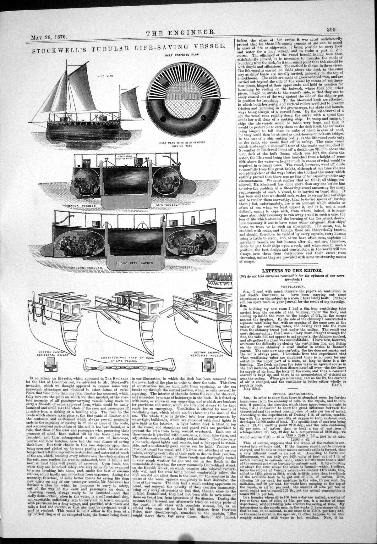 Antique Print Stockwell Tubular Life-Saving Vessel Letters Editor Plan 1876