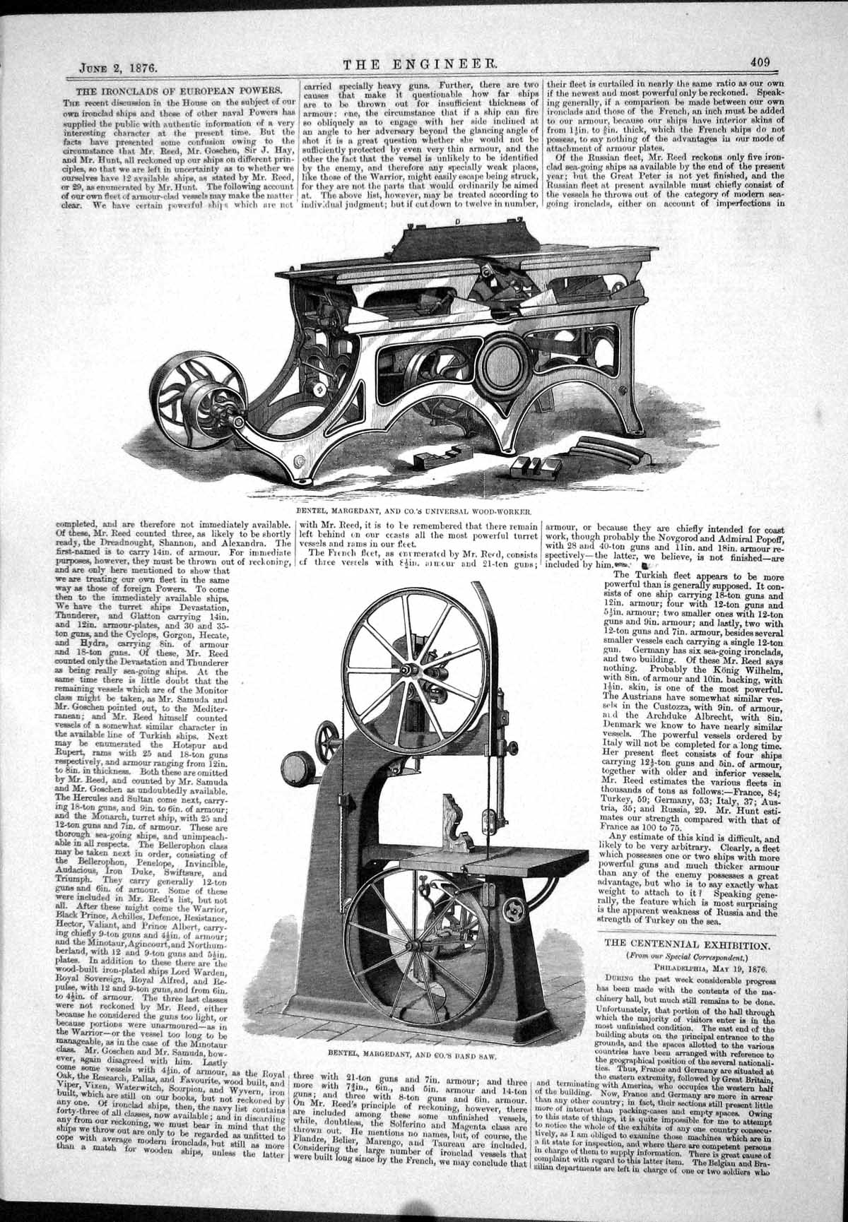 Old Ironclads European Powers Wood-Worker Bentel Margedant Band Saw