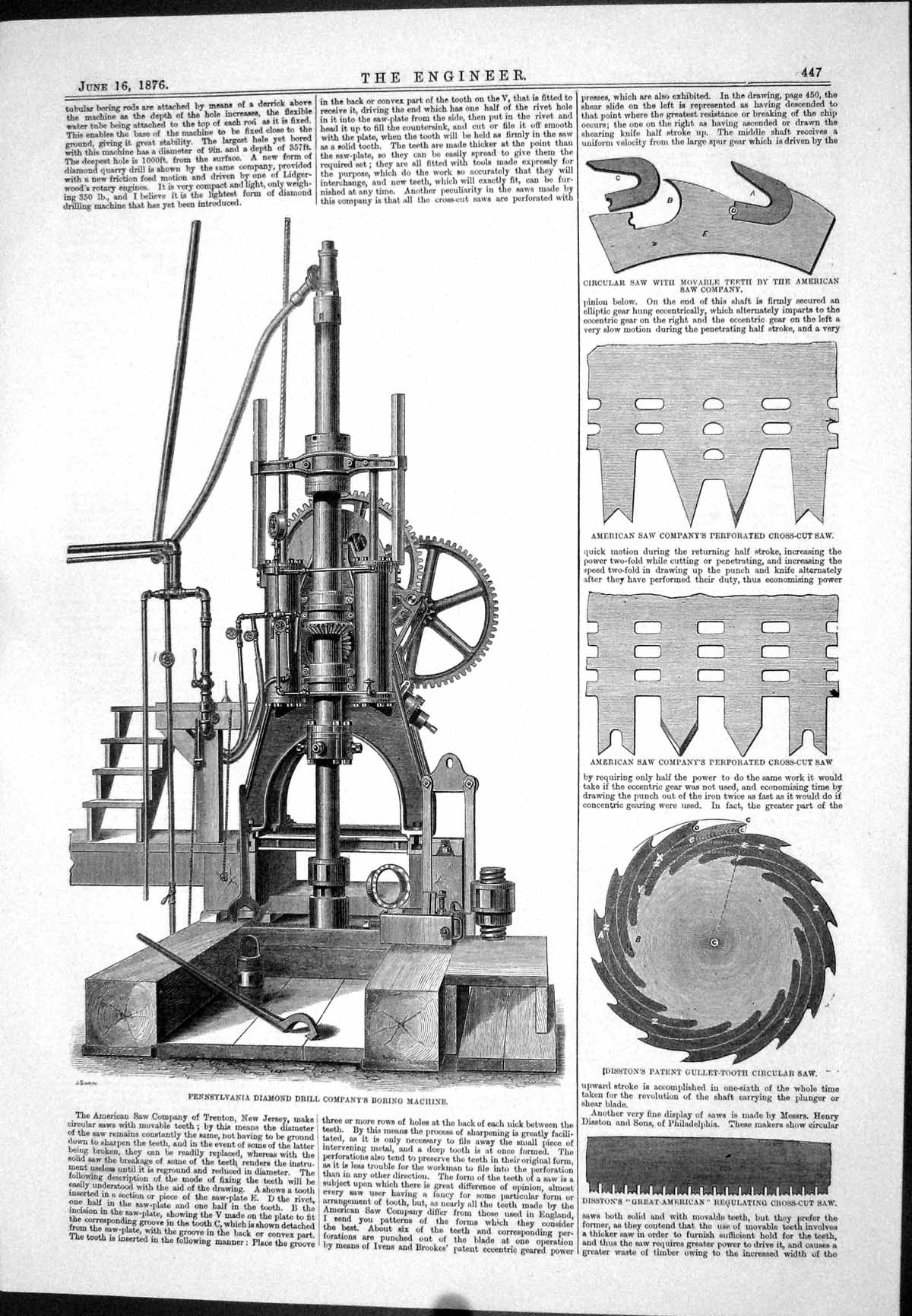Old Boring Machine Gullet-Tooth Saw Circular Cross-Cut Regulating 187 Victorian