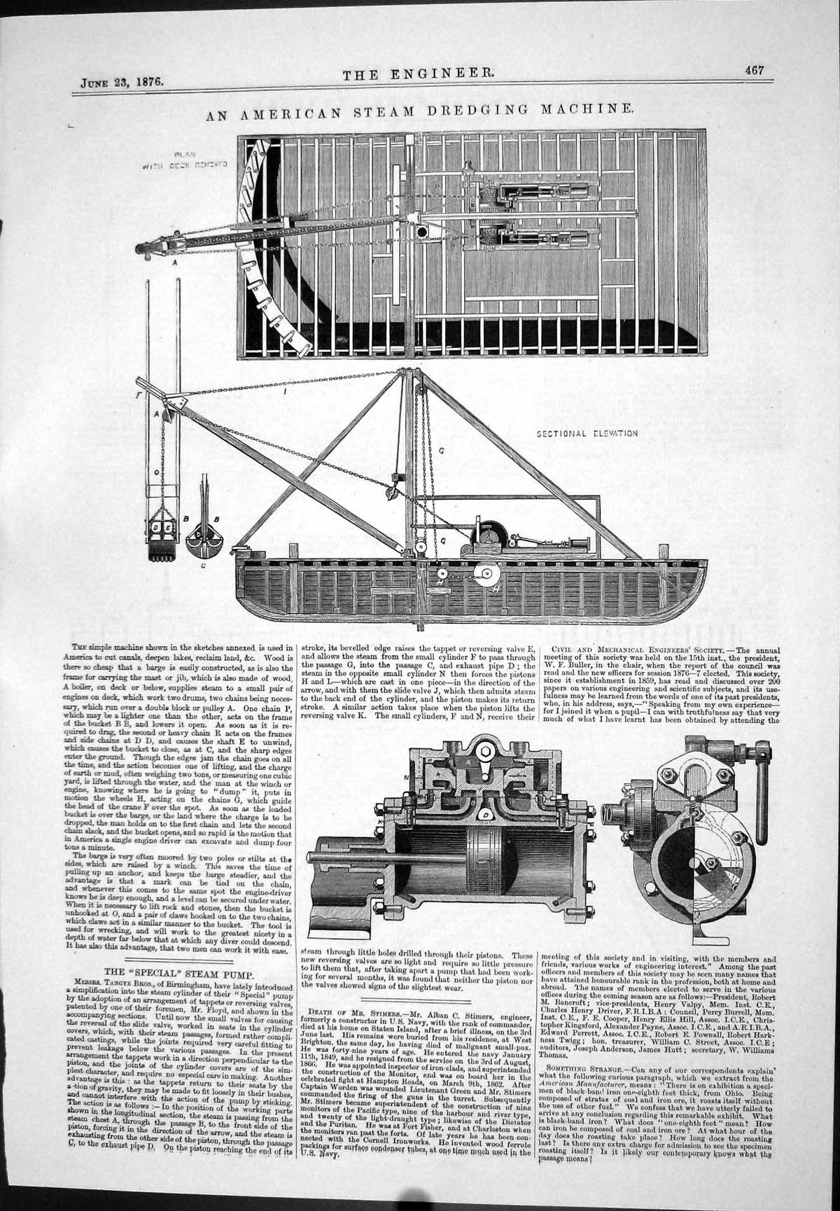 Old American Steam Dredging Machine Pump Plan Tangye Birmingham 1876 Victorian