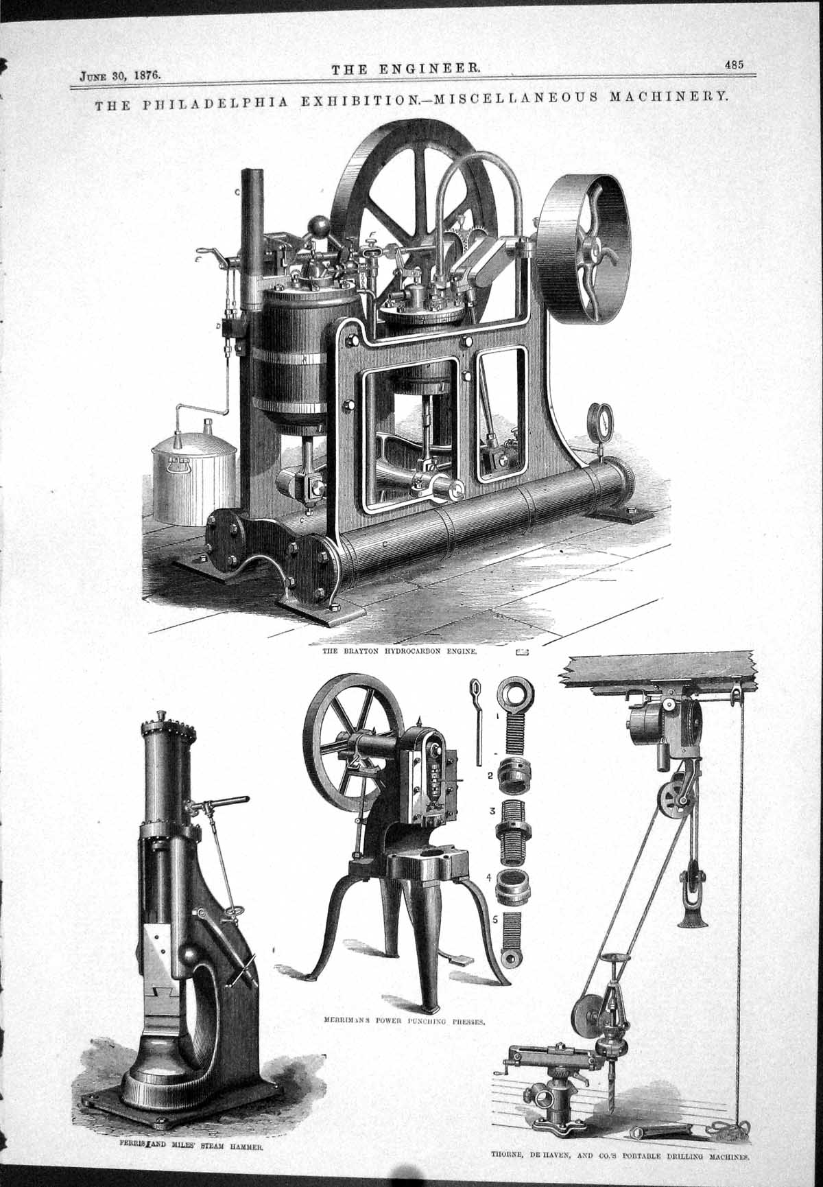 Antique Print Philadelphia Exhibition Miscellaneous Machinery Brayton 1876 19th