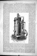 Antique Old Print 1877 Engineering Deakin Parker Vertical Engine Machinery 19th