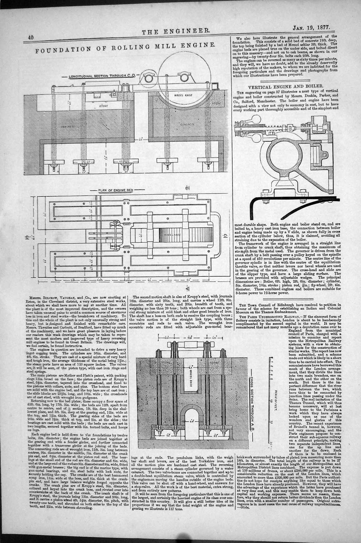 Old 1877 Engineering Foundation Rolling Mill Engine Boiler Machinery Victorian