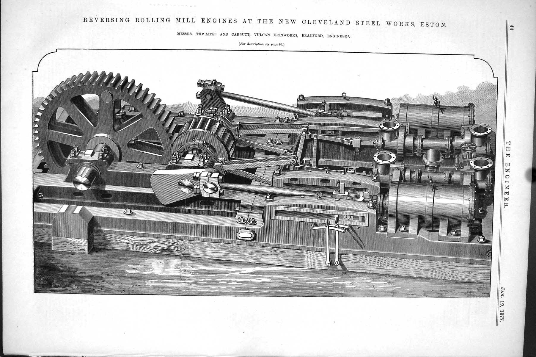 Old Print 1877 Reversing Rolling Mill Engines Cleveland Steel Works Eston 19th