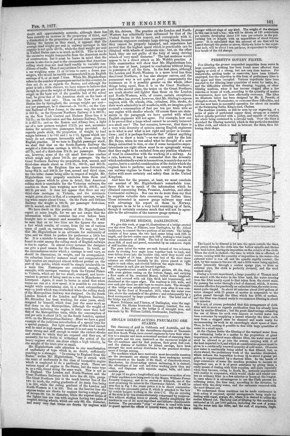 Antique Old Print 1877 Engineering Perrett Rotary Filter Instrument Terewater