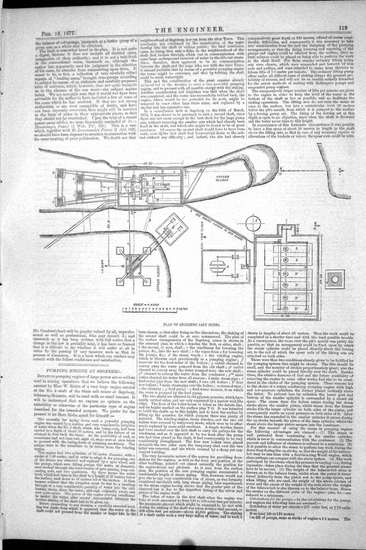 Old Antique Print Plan Segeberg Salt Mines Gypsum Quarry 1877 Engineering 19th