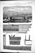 Antique Old Print 1877 Throstle Nest Bridge Manchester Fowler Caithness Flag