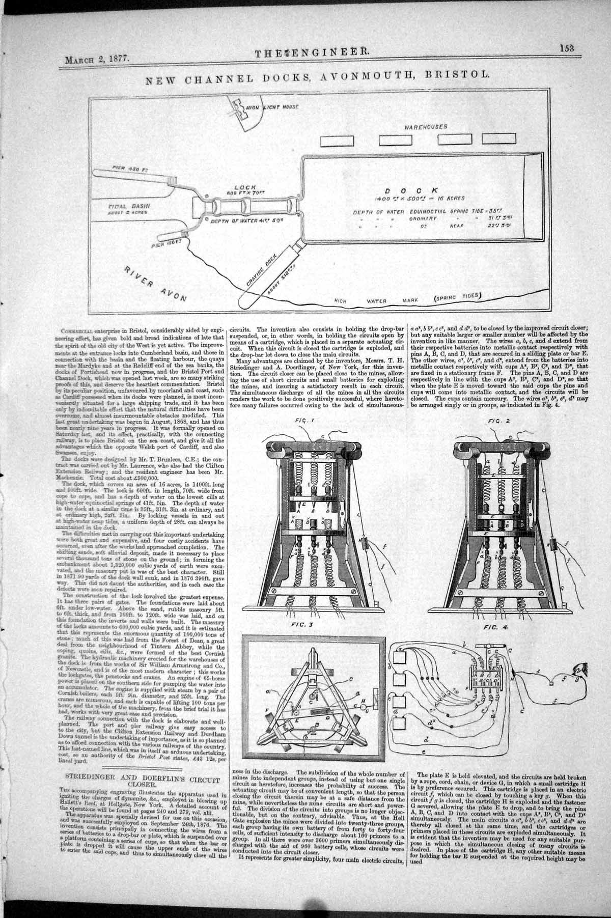 Antique Old Print 1877 Channel Docks Avonmouth Bristol River Avon Instruments