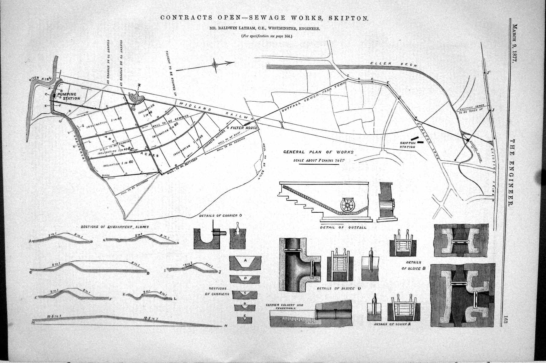 Old 1877 Engineering Contracts Open Sewage Works Skipton Baldwin Lath Victorian