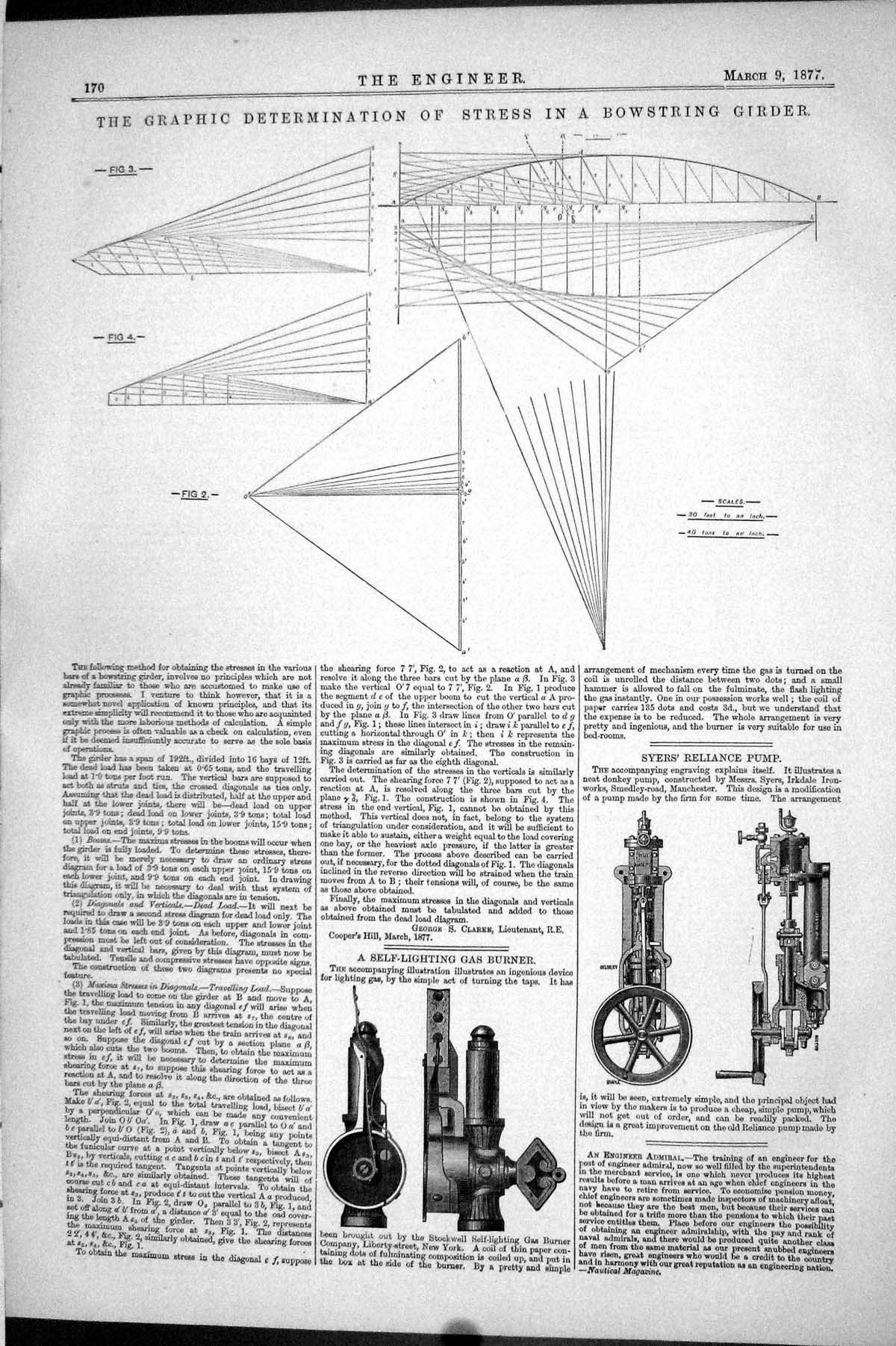 Antique Print 1877 Graphic Determination Stress Bowstring Girder Gas Burner