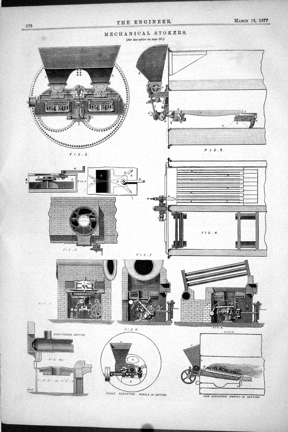 Antique Old Print 1877 Engineering Mechanical Stokers Machinery Instruments