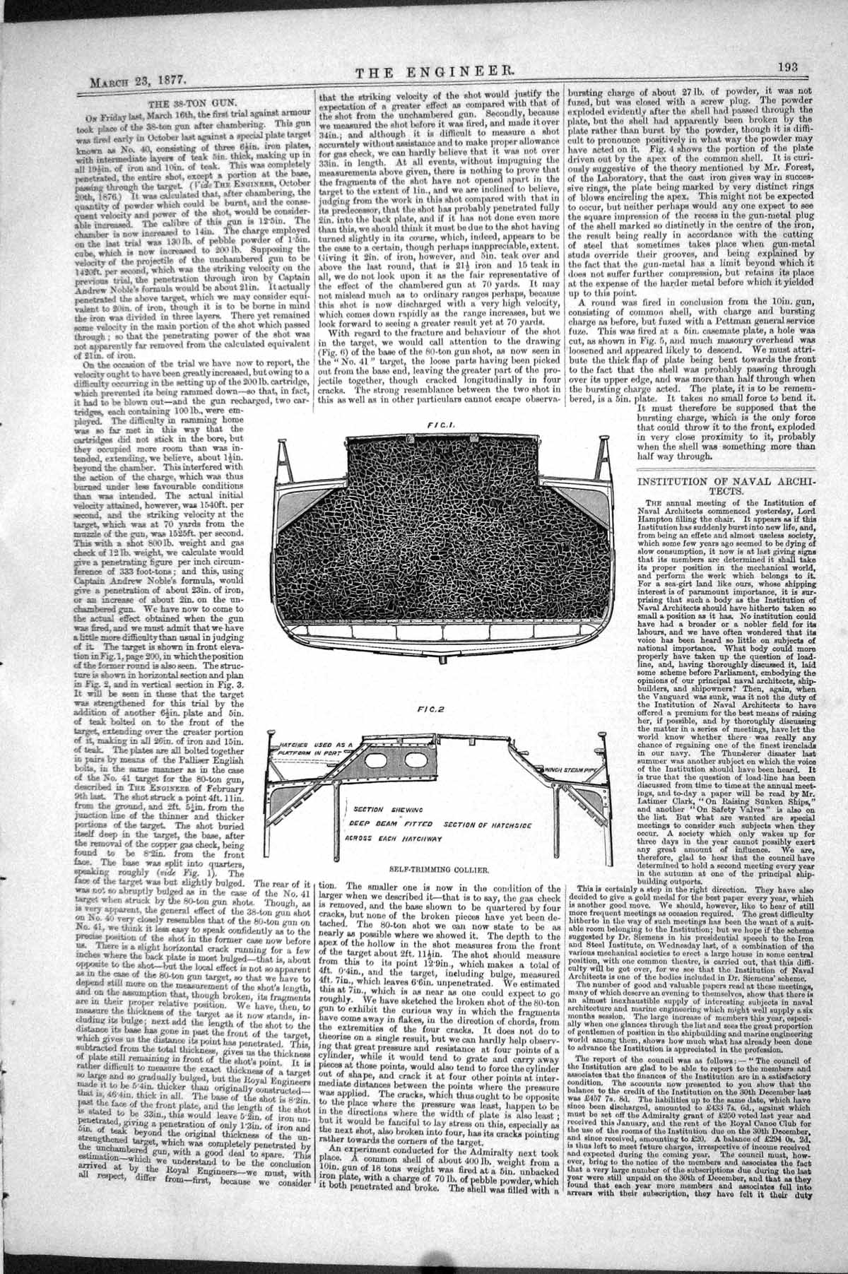 Original Old Antique Print 1877 Engineering Self-Trimming Collier Diagrams 19th