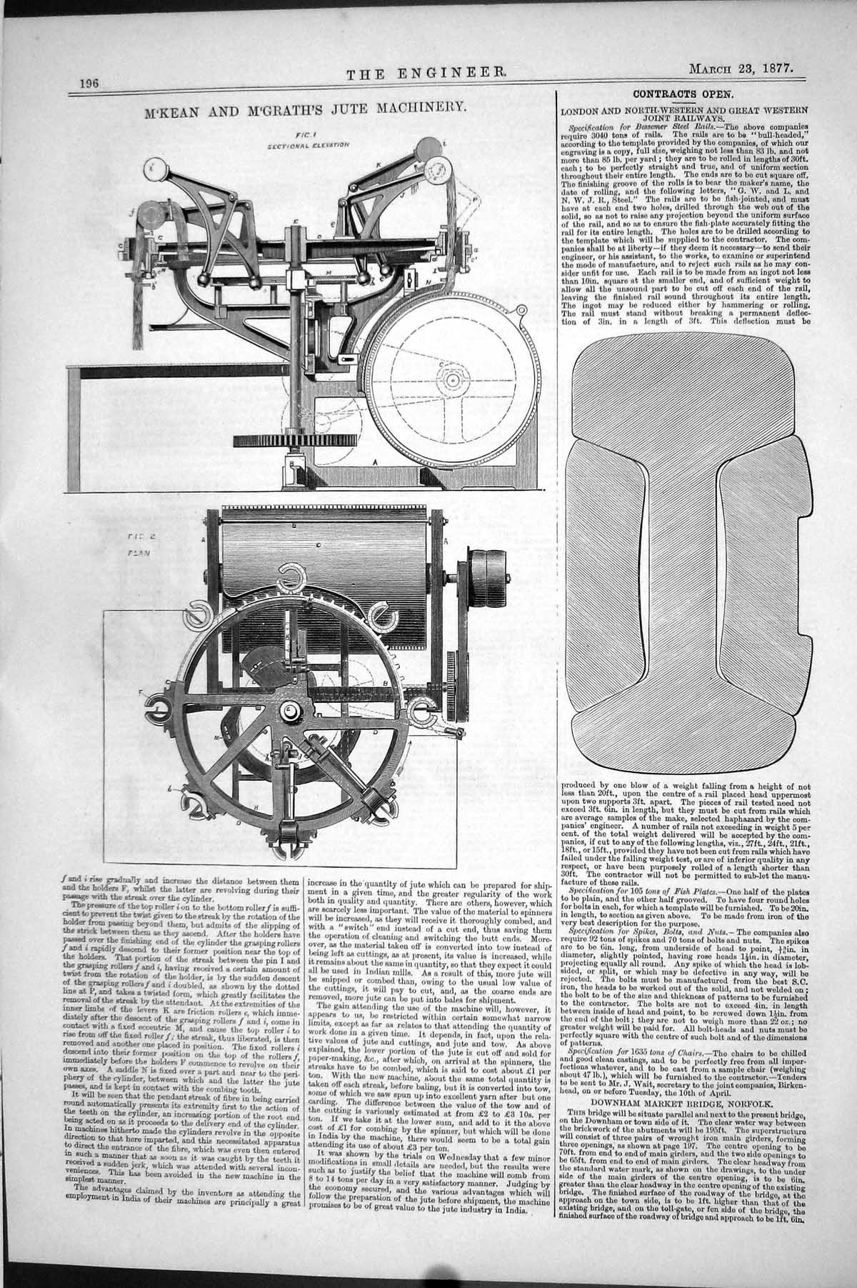 Antique Old Print 1877 Engineering M'Kean M'Grath Jute Machinery Instruments