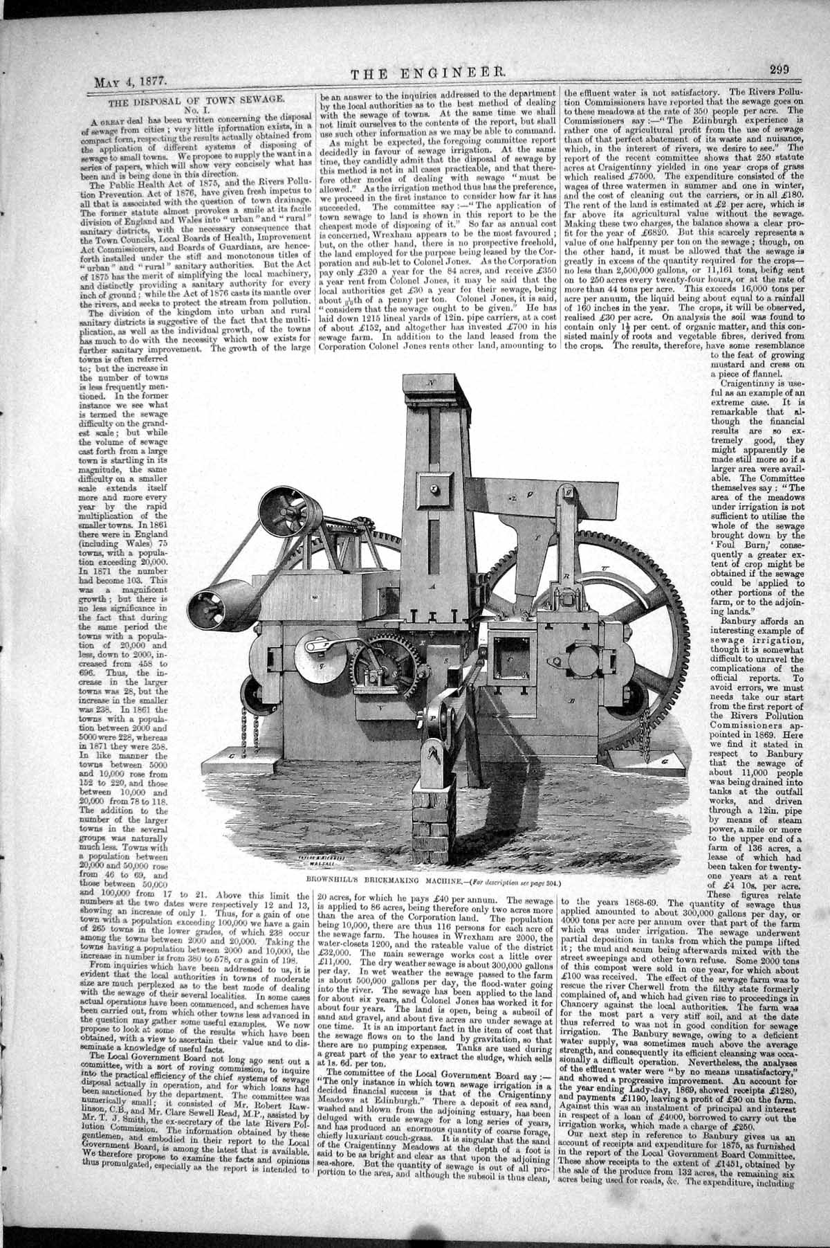 Antique Old Print 1877 Engineering Brownhill'S Brickmaking Machine Machinery