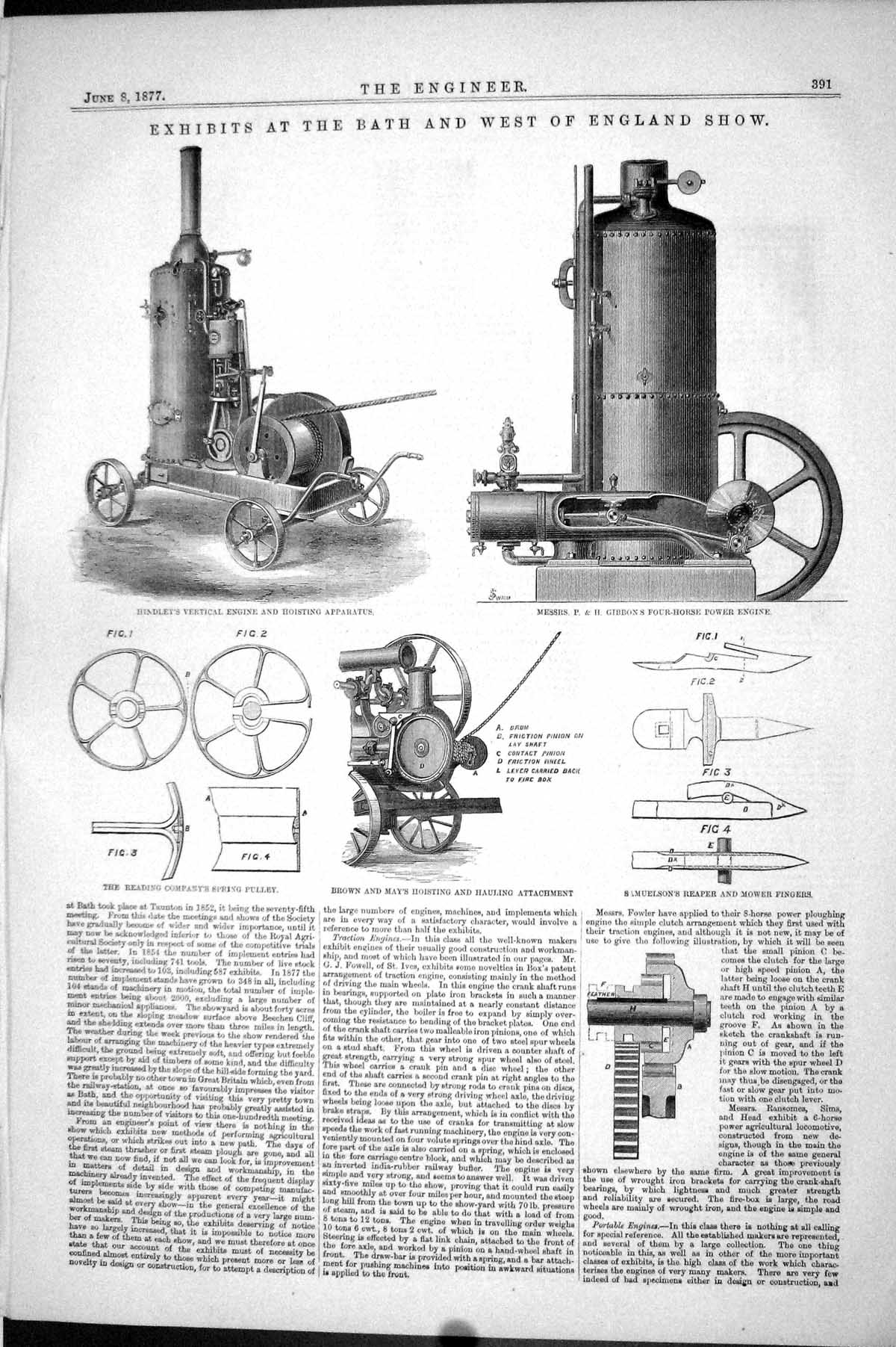 Old Print 1877 Exhibits Bath England Show Hindley Engine Gibbons Bown May 19th