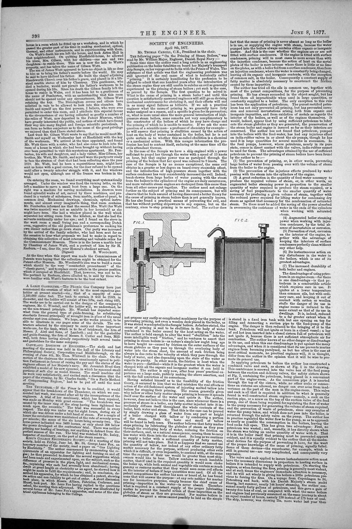 Antique Old Print 1877 Diagram Steam Boilers Thomas Cargill Society Engineers