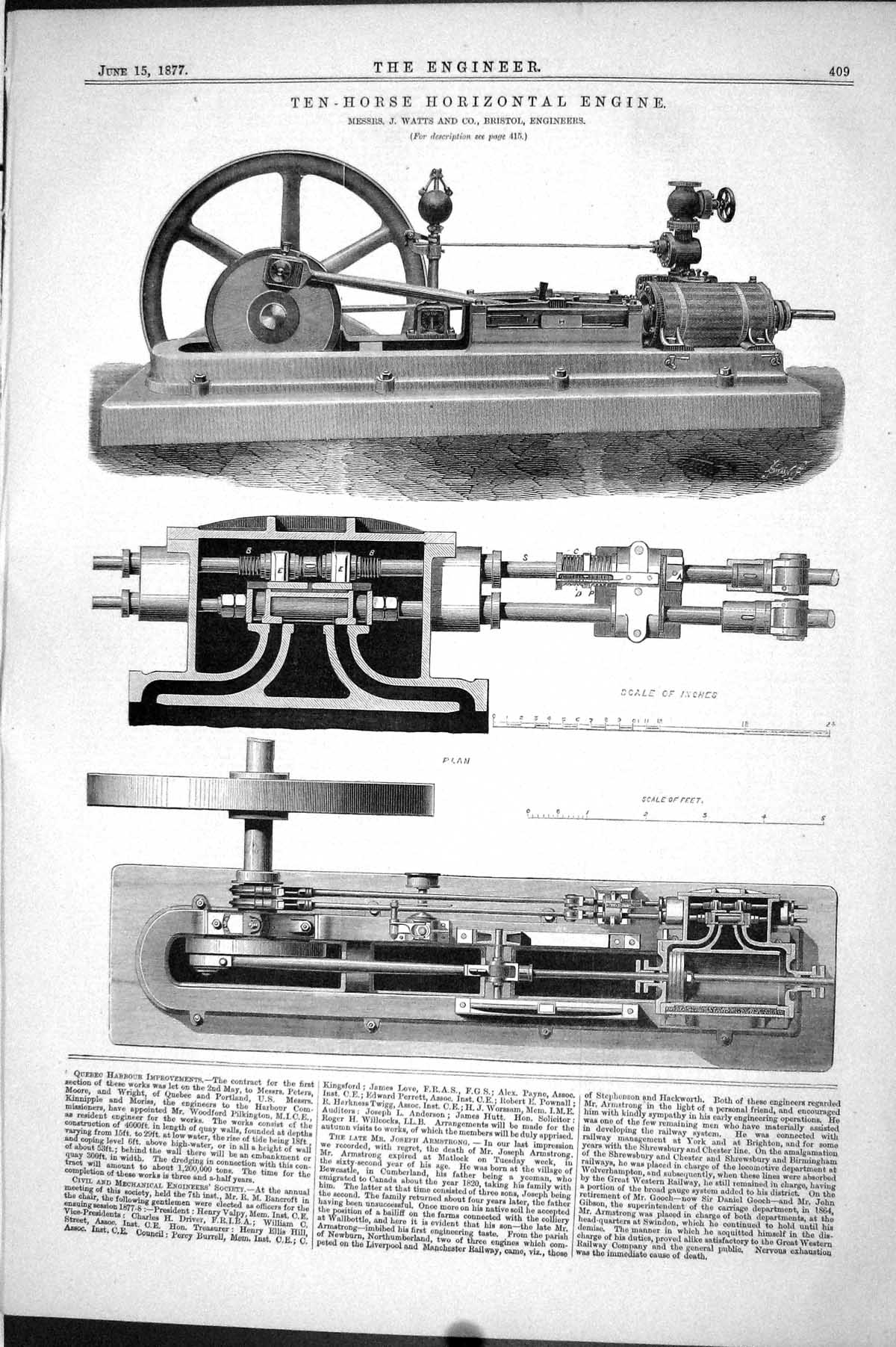 Old 1877 Engineering Ten-Horse Horizontal Engine Watts Bristol Machin Victorian