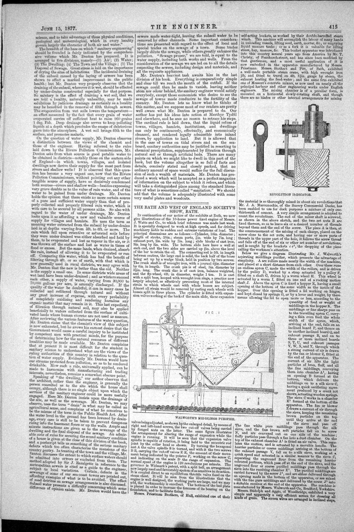 Old 1877 Engineering Walworth'S Middlings Purifier Revolution Indicat Victorian
