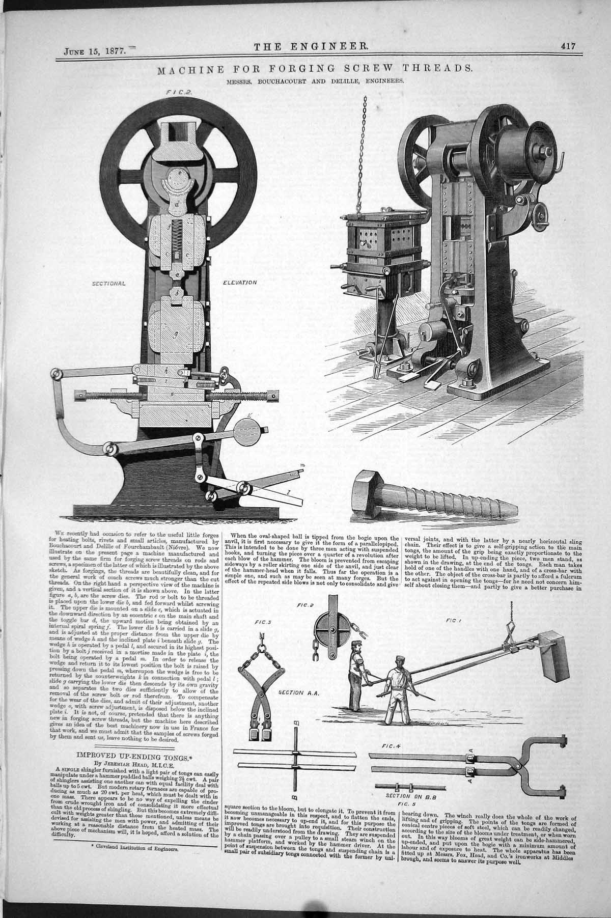 Old Machine Forging Screw Threads Bouchacourt Delille 1877 Engineerin Victorian