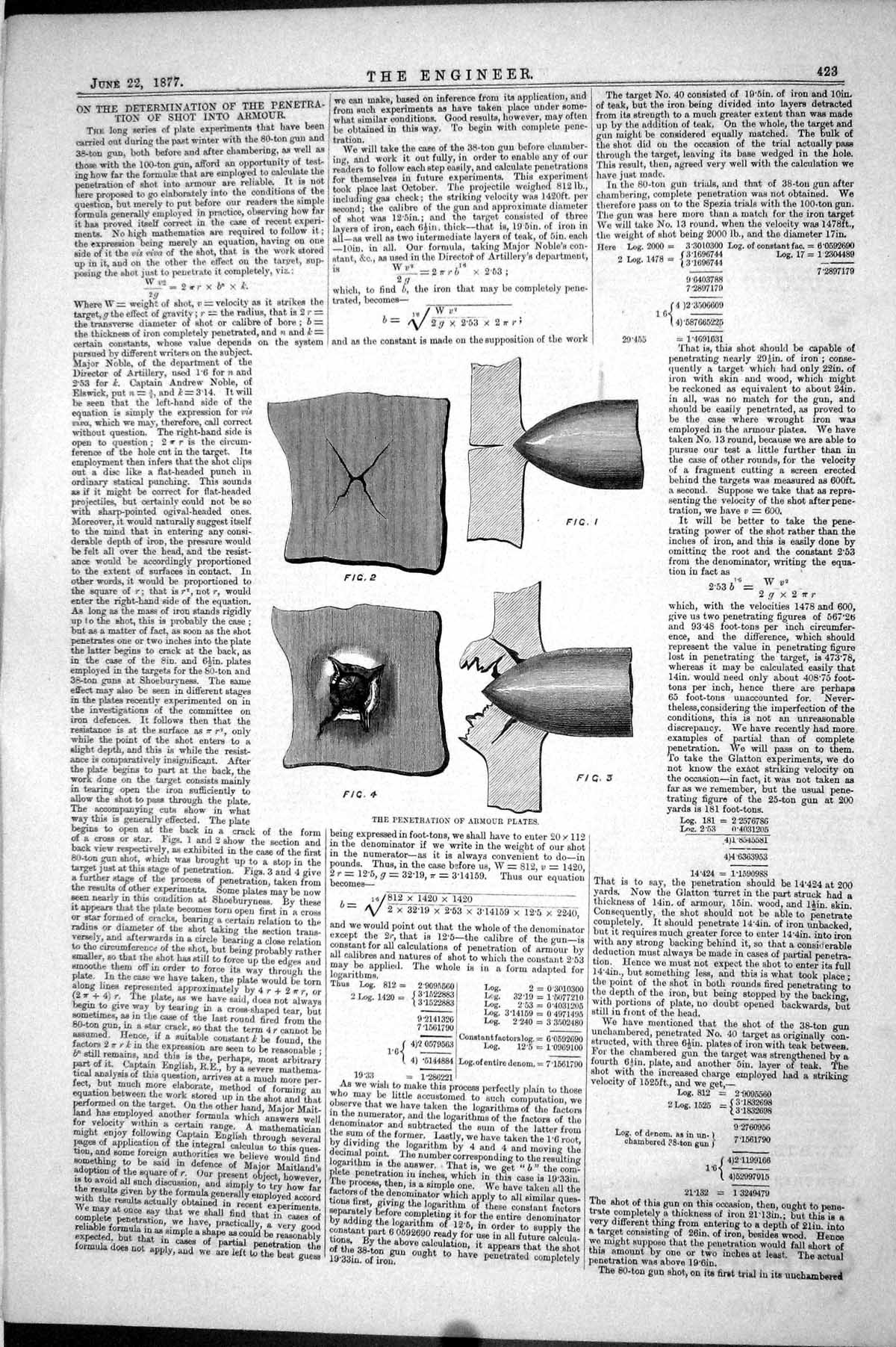 Antique Print Determination Penetration Shot Armour Plates 1877 Engineering