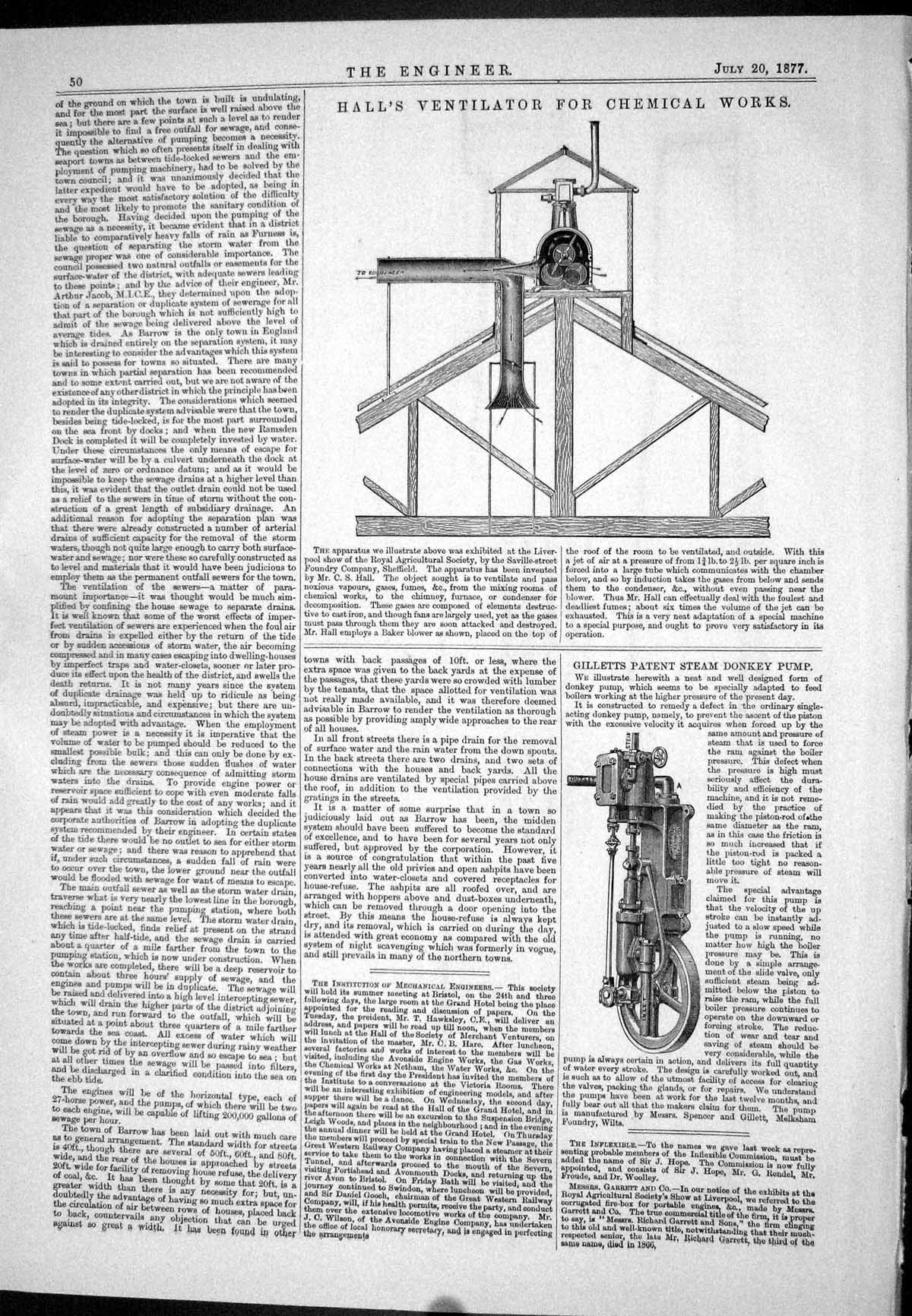 Old 1877 Hall Ventilator Chemical Works Gilletts Patent Steam Donkey Victorian
