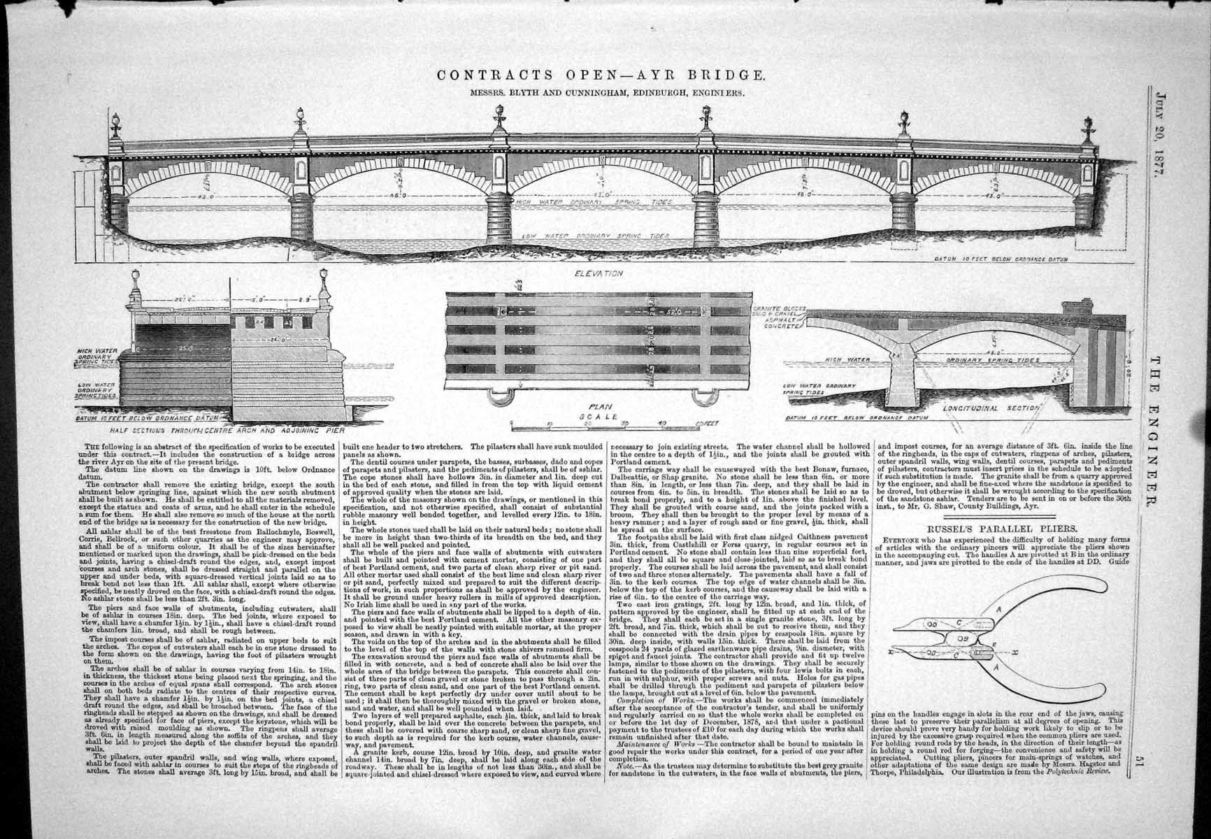 Old Engineering 1877 Contracts Open Ayr Bridge Scotland Blyth Cunning Victorian