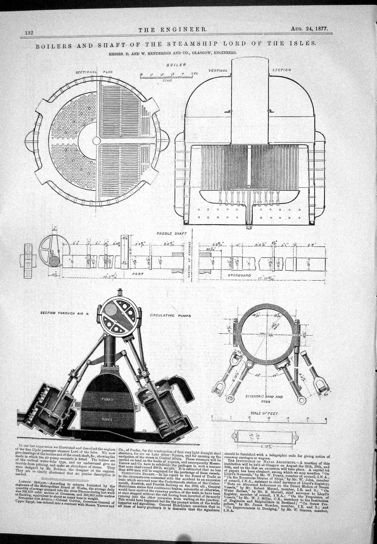 Old 1877 Boilers Shaft Steam Ship Lord Isles Henderson Pumps Instrume Victorian