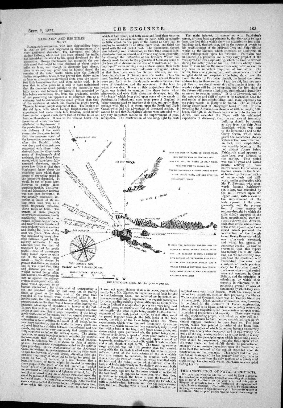 Old Engineering 1877 Eddystone Reef House Rock Compass Meridian Plymo Victorian