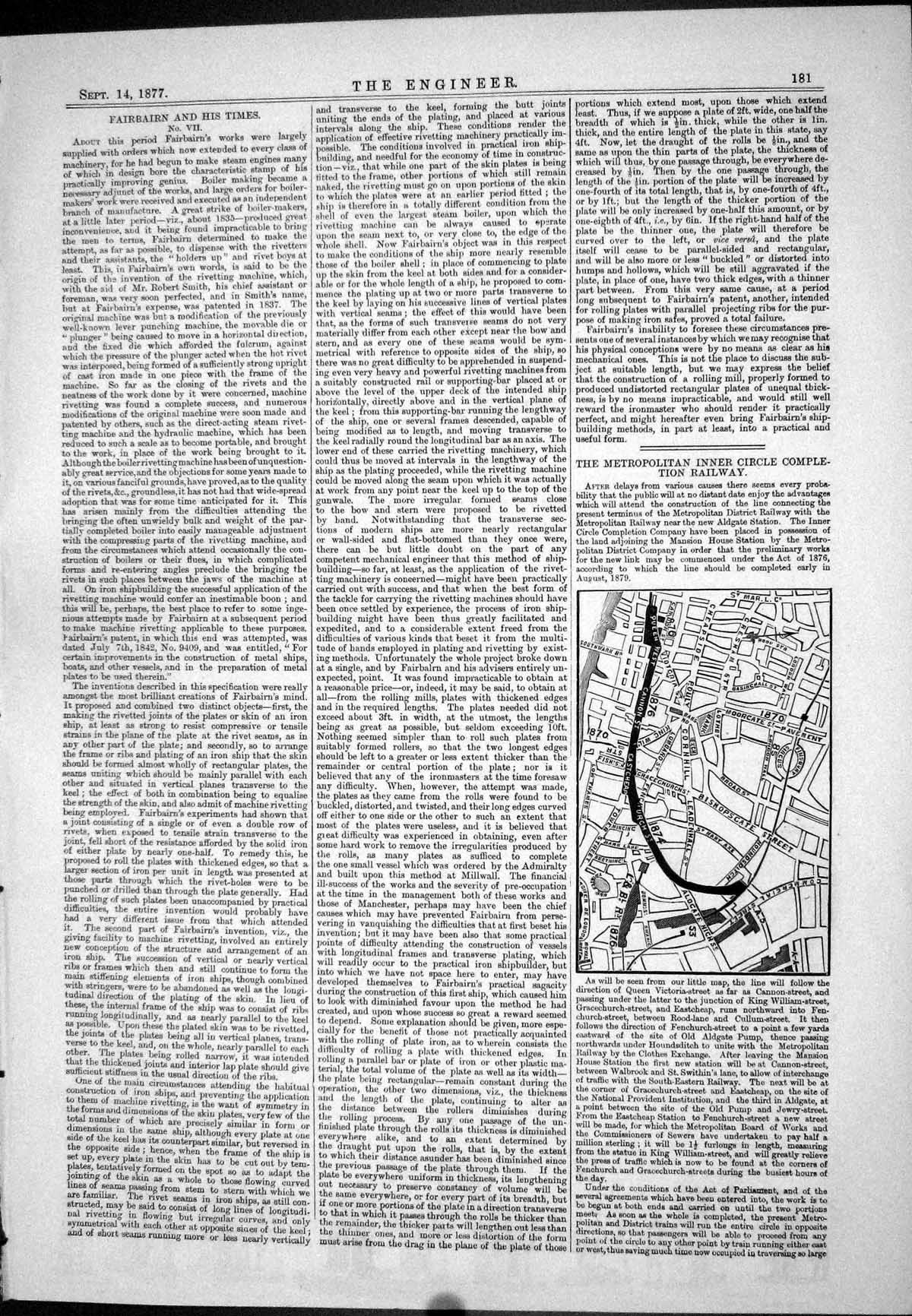 Old Engineering 1877 Metropolitan Inner Circle Completion Railway Pla Victorian