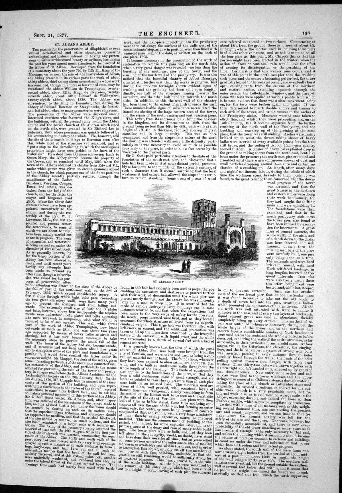 Old Antique Print Engineering 1877 At. Albans Abbey Architecture Building 19th