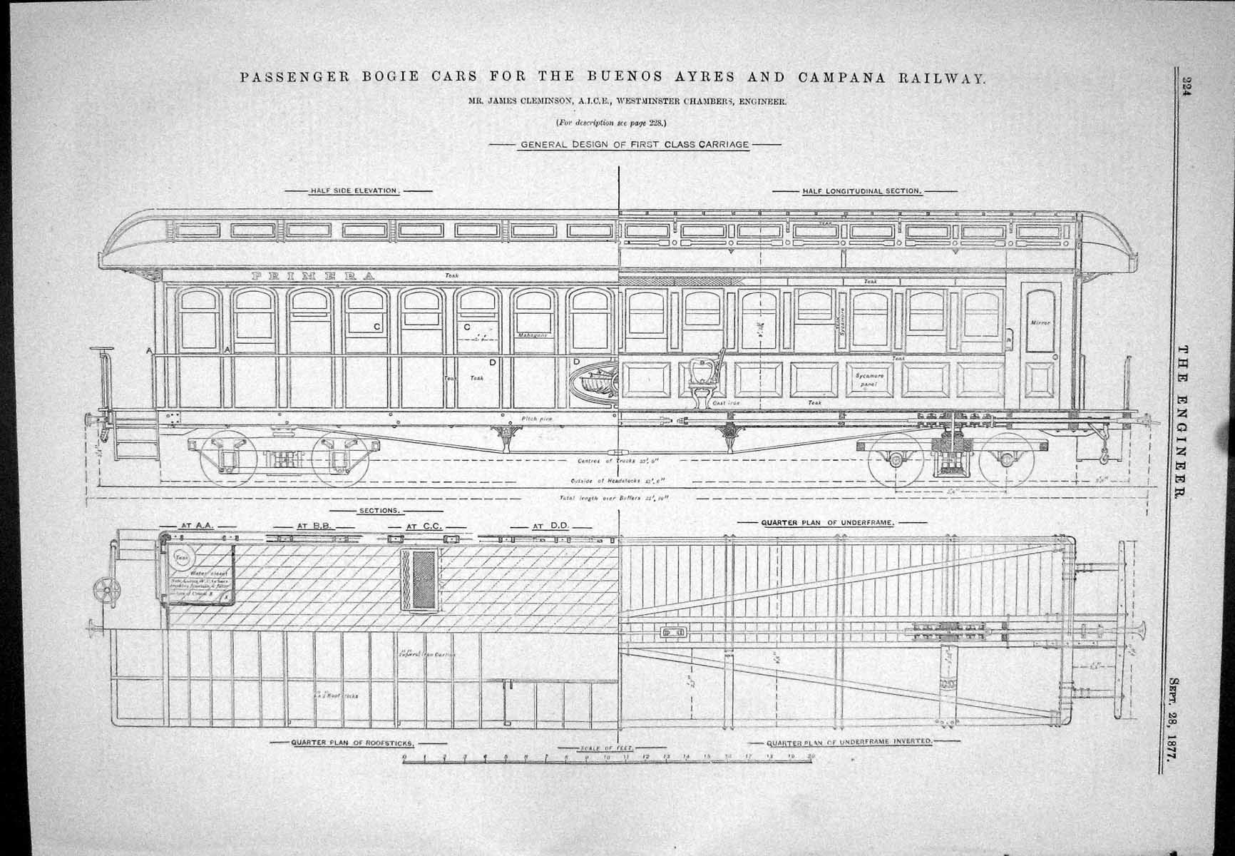 Old *6108 1877 Passenger Bogie Cars Buenos Ayres Campana Railway Clem