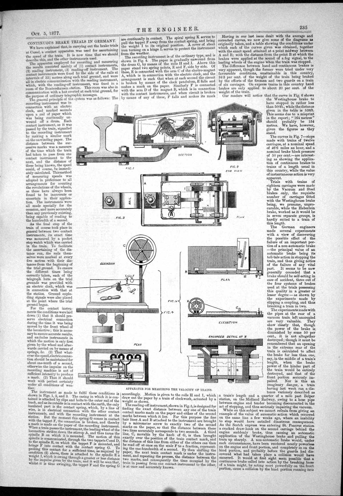 Antique Print 1877 Apparatus Measuring Velocity Trains Instruments Germany 19th